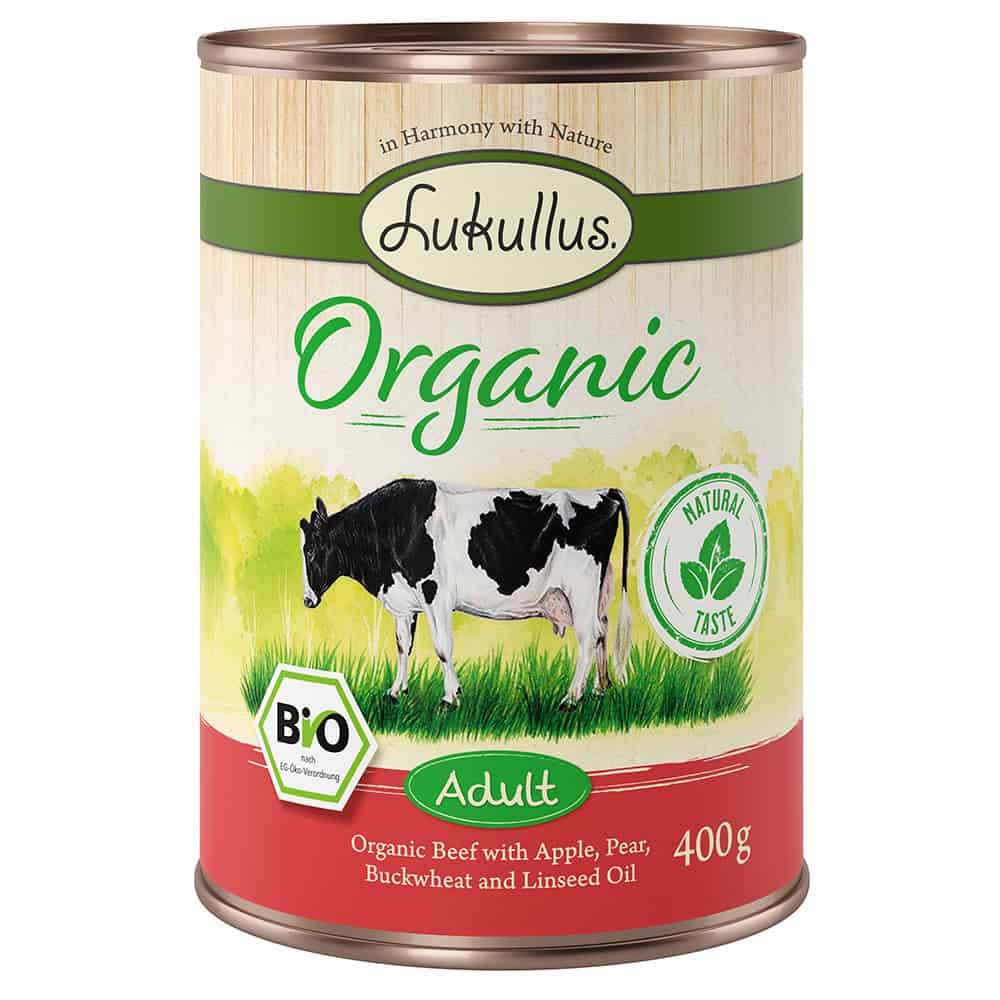 6x400g Lukullus Organic Adult Rund met Appel Glutenvrij Hondenvoer