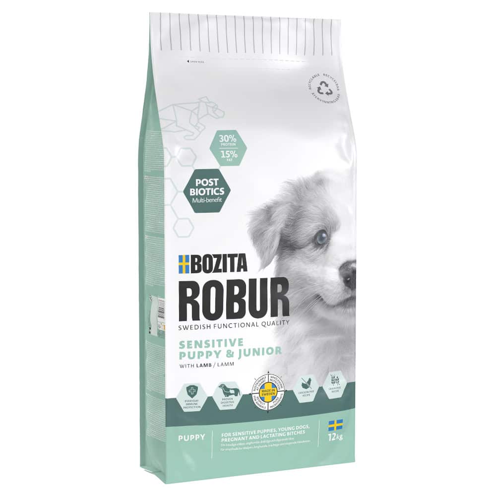 12kg Bozita Robur Sensitive Graanvrij Puppy Lam droog hondenvoer
