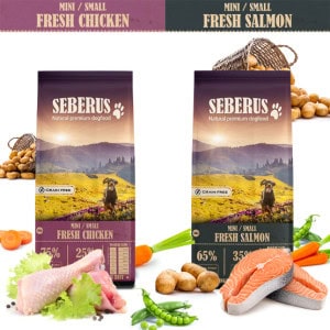Seberus Mini/Small hondenvoer probeerpakket Mini/Small Fresh Salmon + Mini/Small Fresh Chicken – 3 kg