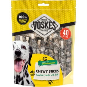 15x Voskes Hondensnack Rawhide Sticks Vis 40 stuks