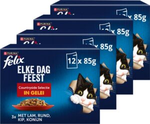 Felix Elke Dag Feest 7+ Senior Mix Selectie - Kattenvoer Natvoer - Zalm Tonijn Kip & Rund - 48 x 85 g