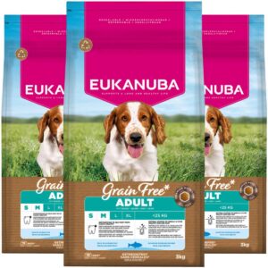 Eukanuba Hondenvoer Droog Grain Free Adult Small/Medium Oceaanvis – 3 x 3 kg