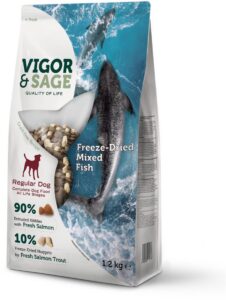 Vigor & Sage Hondenvoer Droog Adult Regular Freeze-Dried Mixed Fish – 4 x 1,2 kg