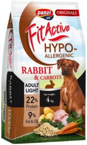 Fit Active Hypoallergenic Rabbit, Hondenbrokken met konijn zonder kip, rund en lam, Hypoallergeen hondenvoer voor gevoelige honden en gewichtsbeheersing – 4 kg