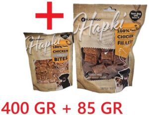 Flamingo hapki hondensnack – chicken filet kort + chicken and rice bites trainingssnack – glutenvrij – geen toegevoegde suiker – lekker en gezond – 85 g