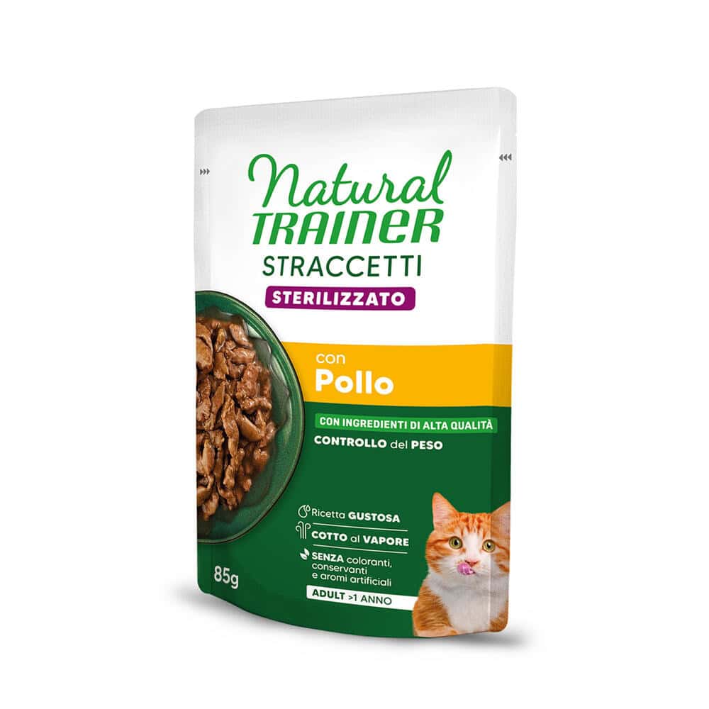 Natural trainer Stracceti Adult Sterilised Strips in Saus Kip nat kattenvoer – 48 x 85 g