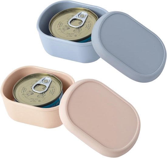 OLOEY Bewaarcontainer voor kattenvoer in blikjes van (3 oz)- 2 stuks- Luchtdichte siliconen deksels voor blikjes van 65 mm (2,56 inch)- Herbruikbare afsluitdoos om het voer vers te houden – 2 x 85 g