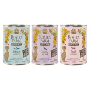 Rosie's Farm Single Meat Adult Mix (kalkoen & rijst, lam & rijst, vis & rijst) nat hondenvoer – 6 x 395 g