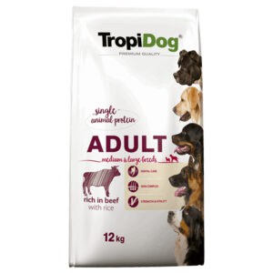 Tropidog Premium Adult Medium & Large Rund & Rijst hondenvoer droog – 12 kg