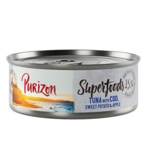 12x70g Tonijn met Kabeljauw, Zoete Aardappel & Appel Superfoods Purizon Kattenvoer