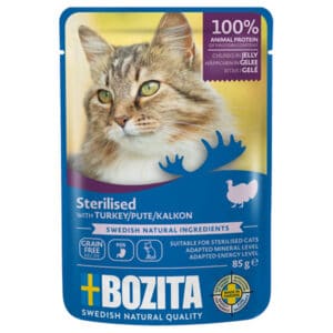 12x 85g Bozita Hapjes in Gelei Gesteriliseerd Kalkoen natvoer voor katten