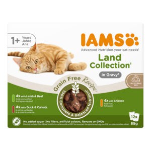 12x85g IAMS Advanced Nutrition Grain Free Land Collection in Sauce nat kattenvoer