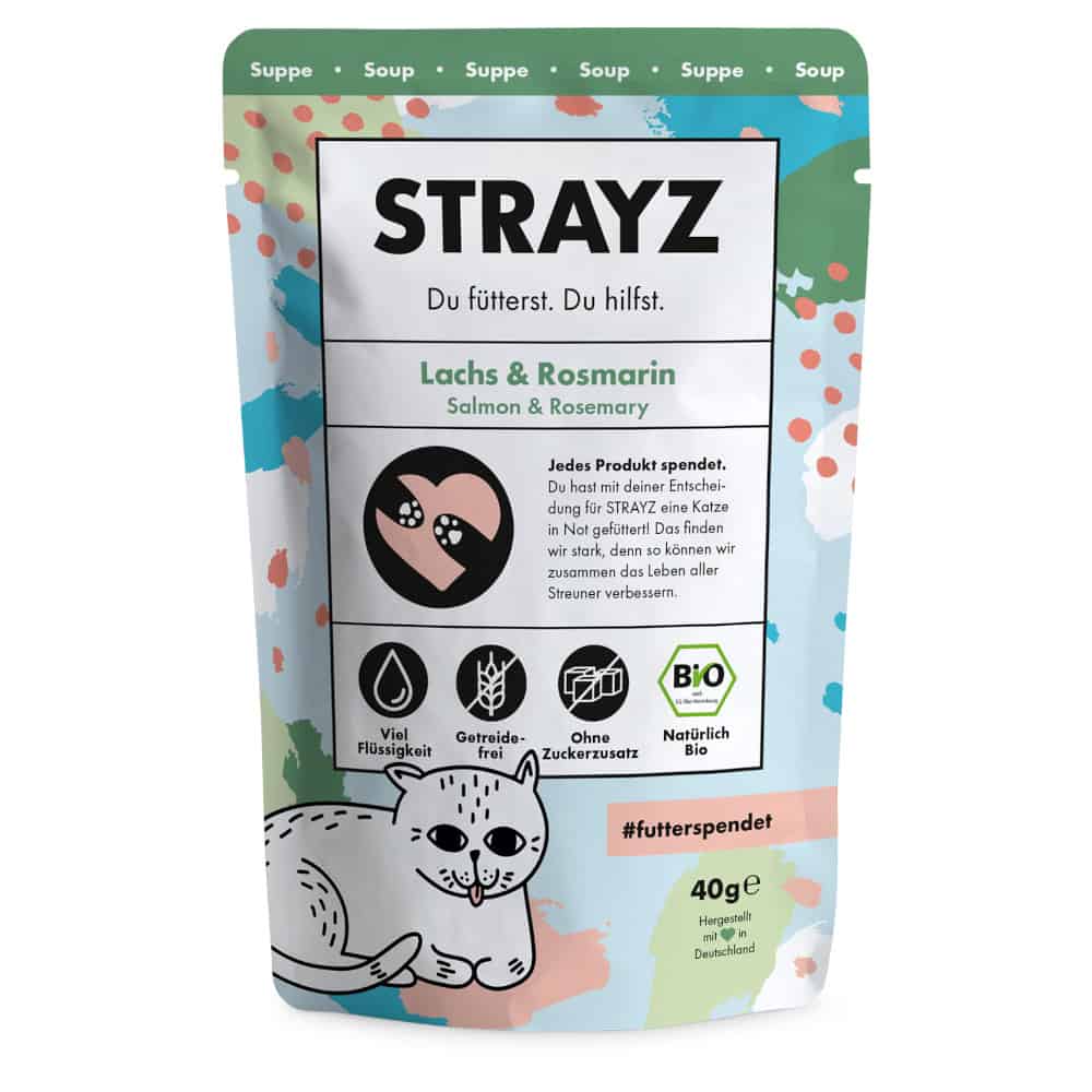 14x40g STRAYZ BIO Soep Biologische Zalm & Biologische Rozemarijn natvoer voor katten