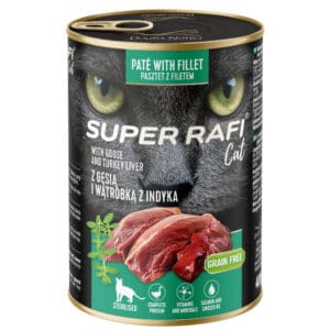 24x400g voordeelverpakking: Rafi Super voor Steriele Katten Gans & Kalkoenlever natvoer voor katten