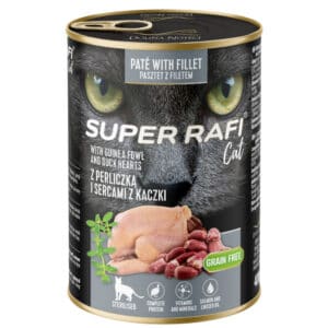 24x400g voordeelverpakking: Rafi Super voor Steriele Katten Parelhoen & Eendenhart natvoer voor katten