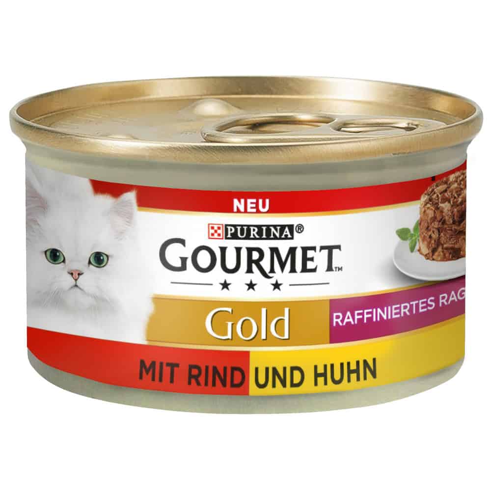 ! Gourmet Gold natvoer voor katten 24 x 85 g / 48 x 85 g – Gold Raffiniertes Ragout: Rundvlees & Kip Duo 24 x 85 g