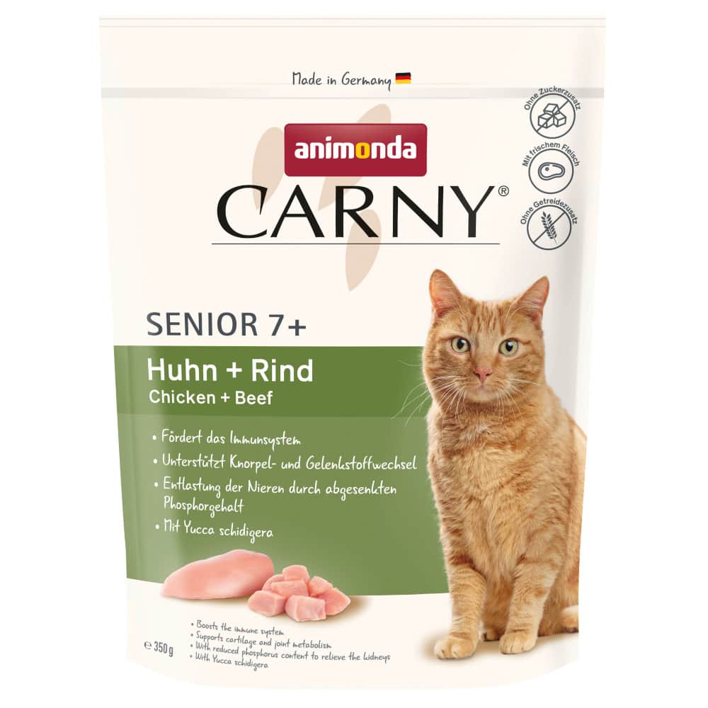 350g animonda Carny Senior Kip + Rund droogvoer voor katten