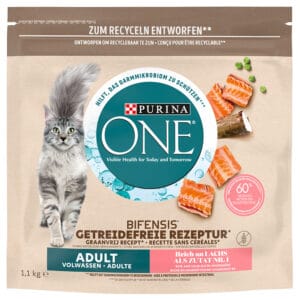 3x 1,1kg Grain Free Adult Zalm Purina ONE Kattenvoer