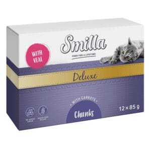 48x85g Smilla Deluxe Hapjes Katten Natvoer met Kalfsvlees en Wortelen