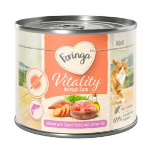 6x200g Feringa Vitality Hairball Care anti-haarbal zalm natvoer voor katten