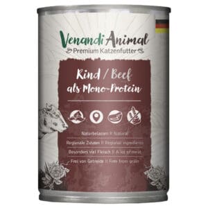 6x400g Venandi Animal Monoprotein Rundvlees kattenvoer nat
