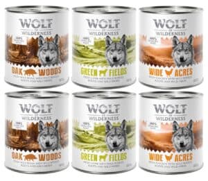6x800g Adult Mixpakket III (Wild Zwijn, Kip, Lam) Wolf of Wilderness "Expedition" Hondenvoer