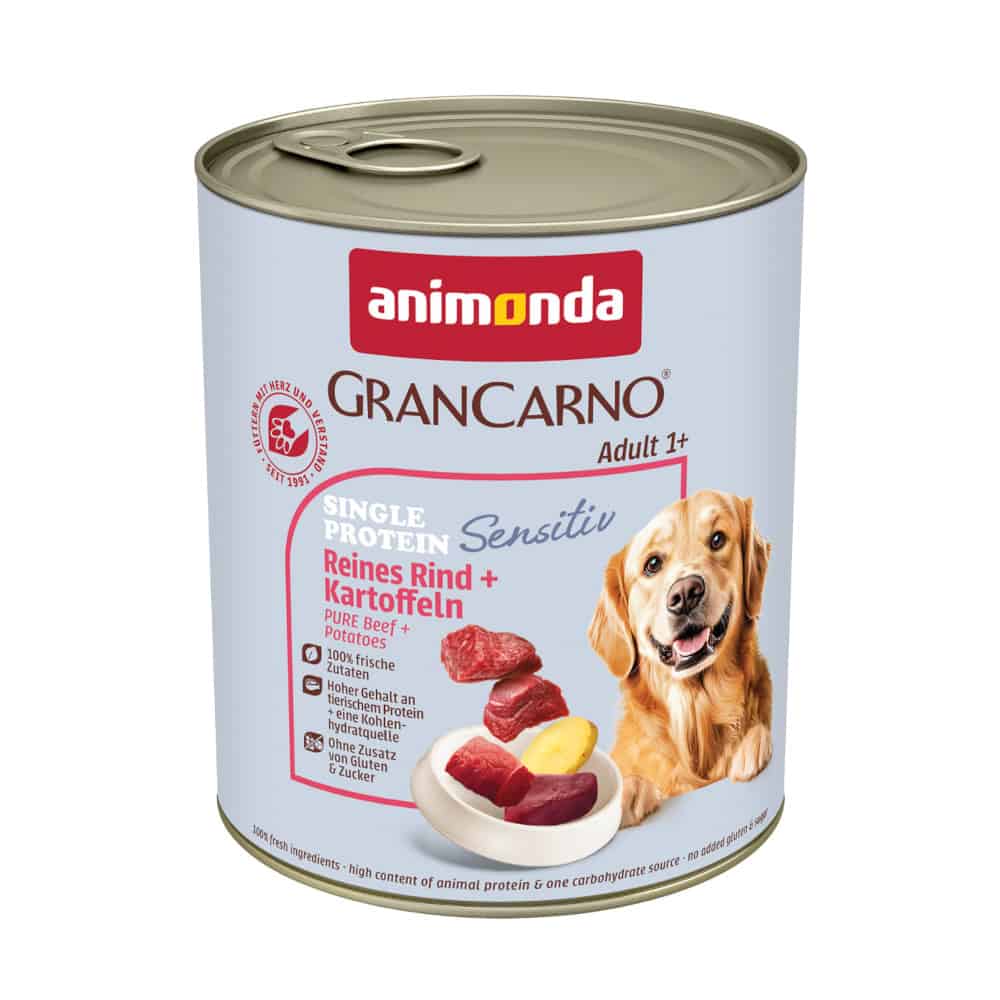 6x 800g animonda GranCarno Adult Sensitive Pure Rund & Aardappelen Honden Natvoer