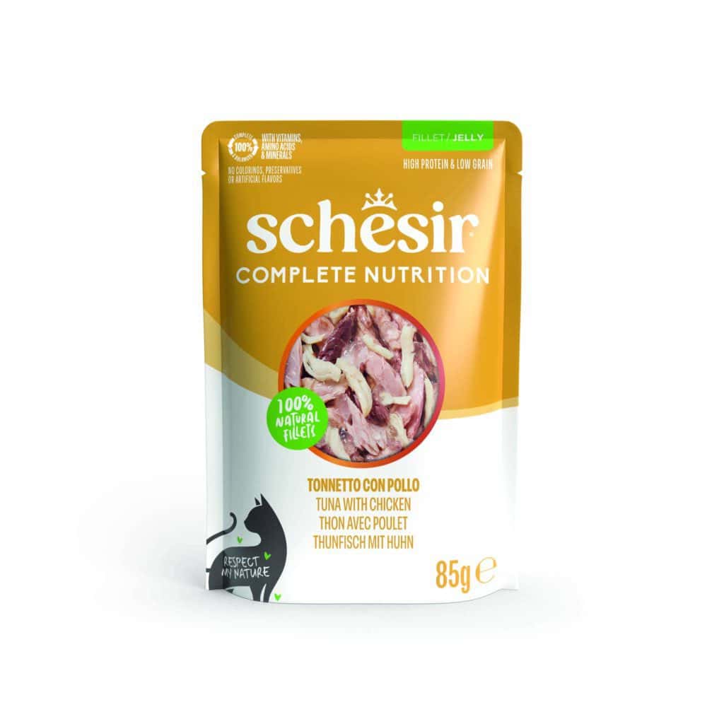 Schesir Tonijn met kip Complete Nutrition in gelei natvoer voor katten – 24 x 85 g