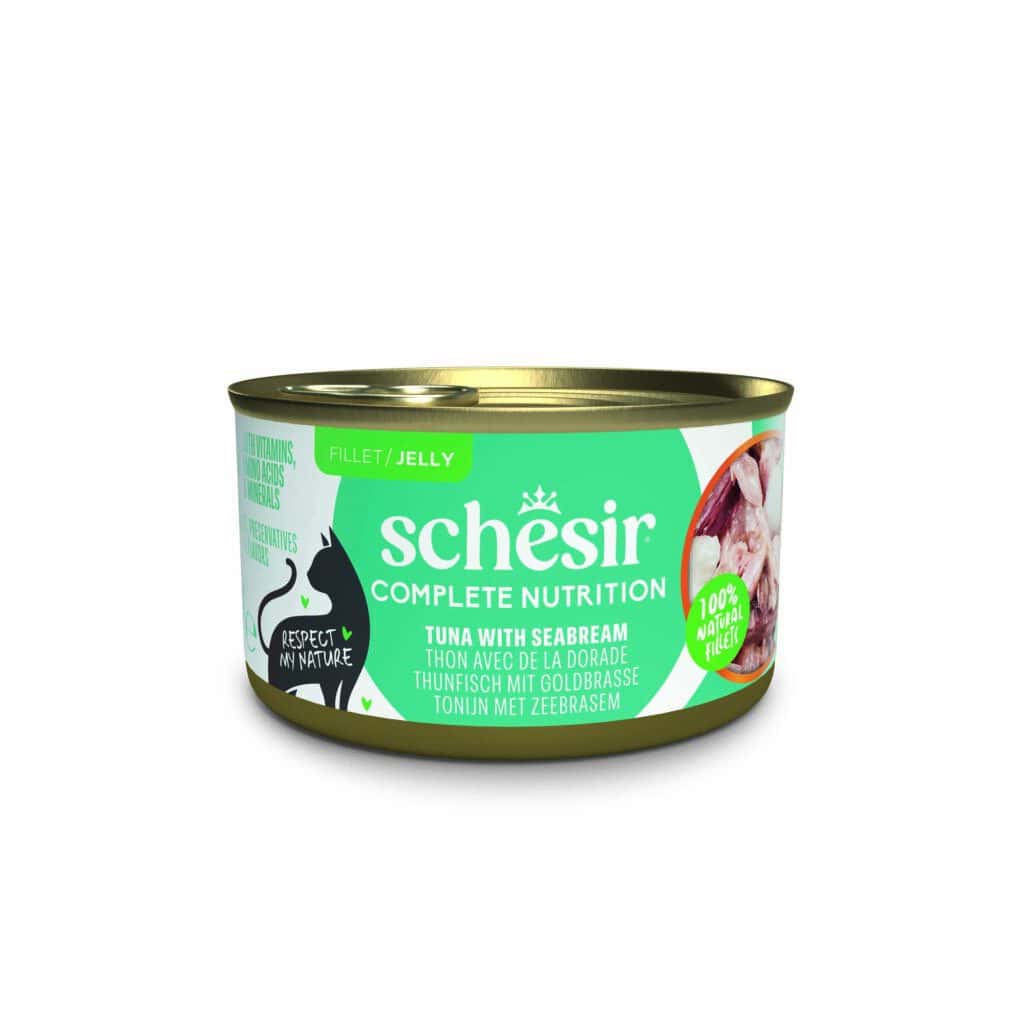Schesir Tonijn met zeebrasem Complete Nutrition kattenvoer in gelei Natvoer voor katten – 510 g