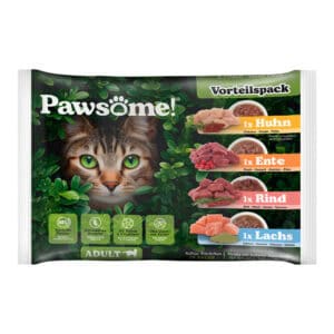 Pawsome Adult Cat mix 4 soorten natvoer voor katten – 680 g