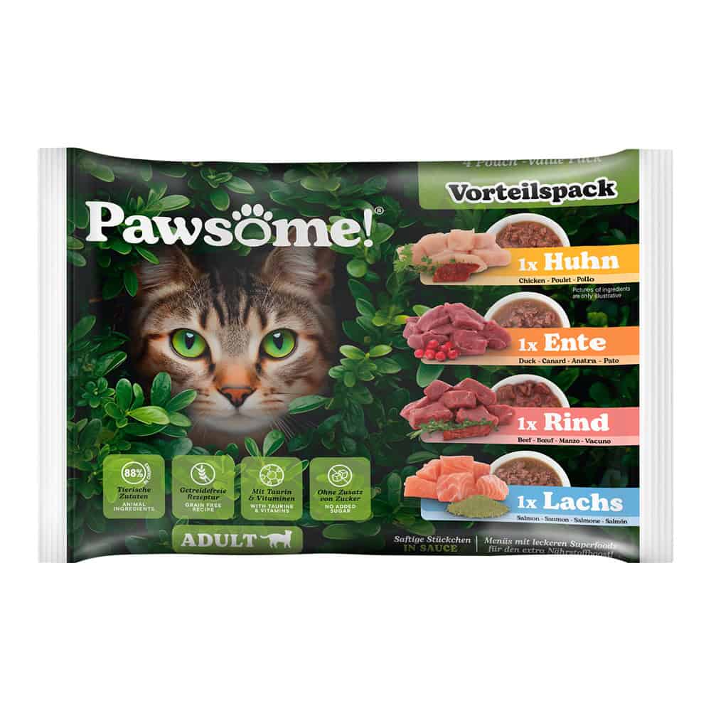 Pawsome Adult Cat mix 4 soorten natvoer voor katten – 680 g