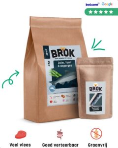 BROK Hondenvoer Proefpakket, Zalm, Forel & Asperges, Graanvrij, Voor Volwassen Honden, Licht Verteerbare Hondenbrokken Met Veel Vis & Gezonde Ingrediënten – 2 kg