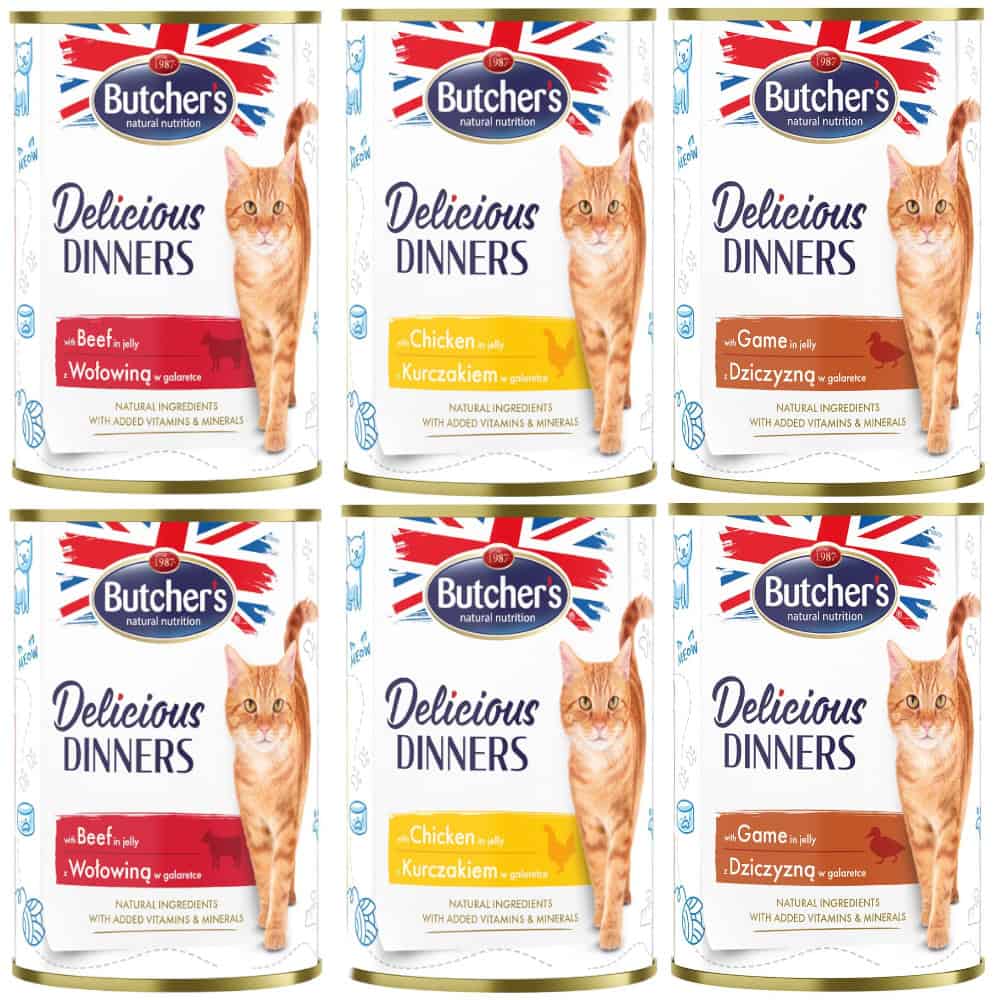 Butcher’s Delicious Dinners kat 24 x 400 g – Mixpakket (3 Sorten)