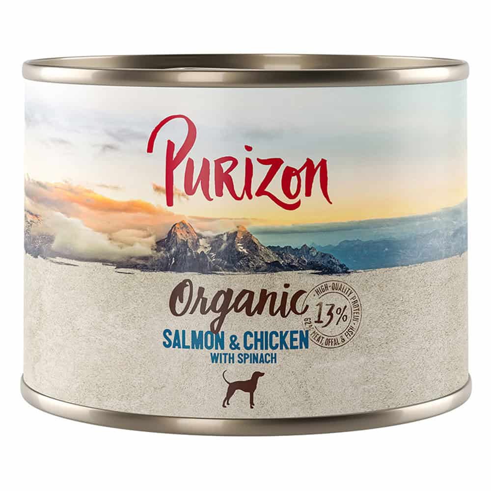 Dubbelpakket Purizon Organic 12 x 200 g – Zalm en kip met spinazie
