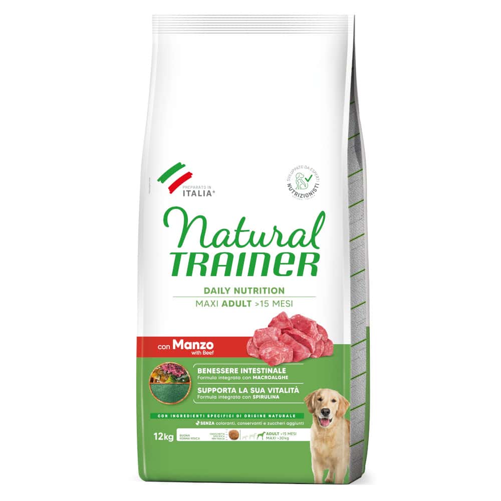 Natural Trainer Adult Maxi met rund – Dubbelpak: 2 x 12 kg