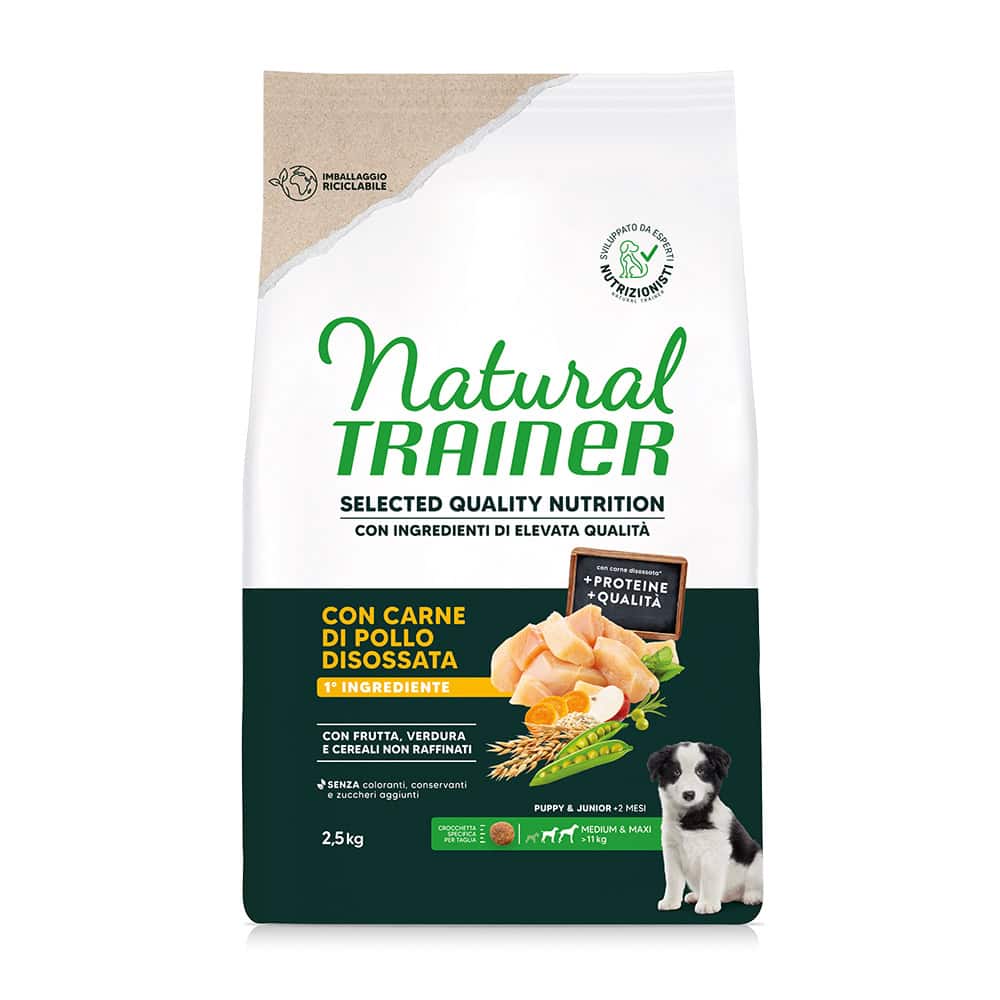 Natural Trainer Selected Quality Nutrition Puppy Medium & Maxi Kip – Dubbelpak: 2 x 2,5 kg