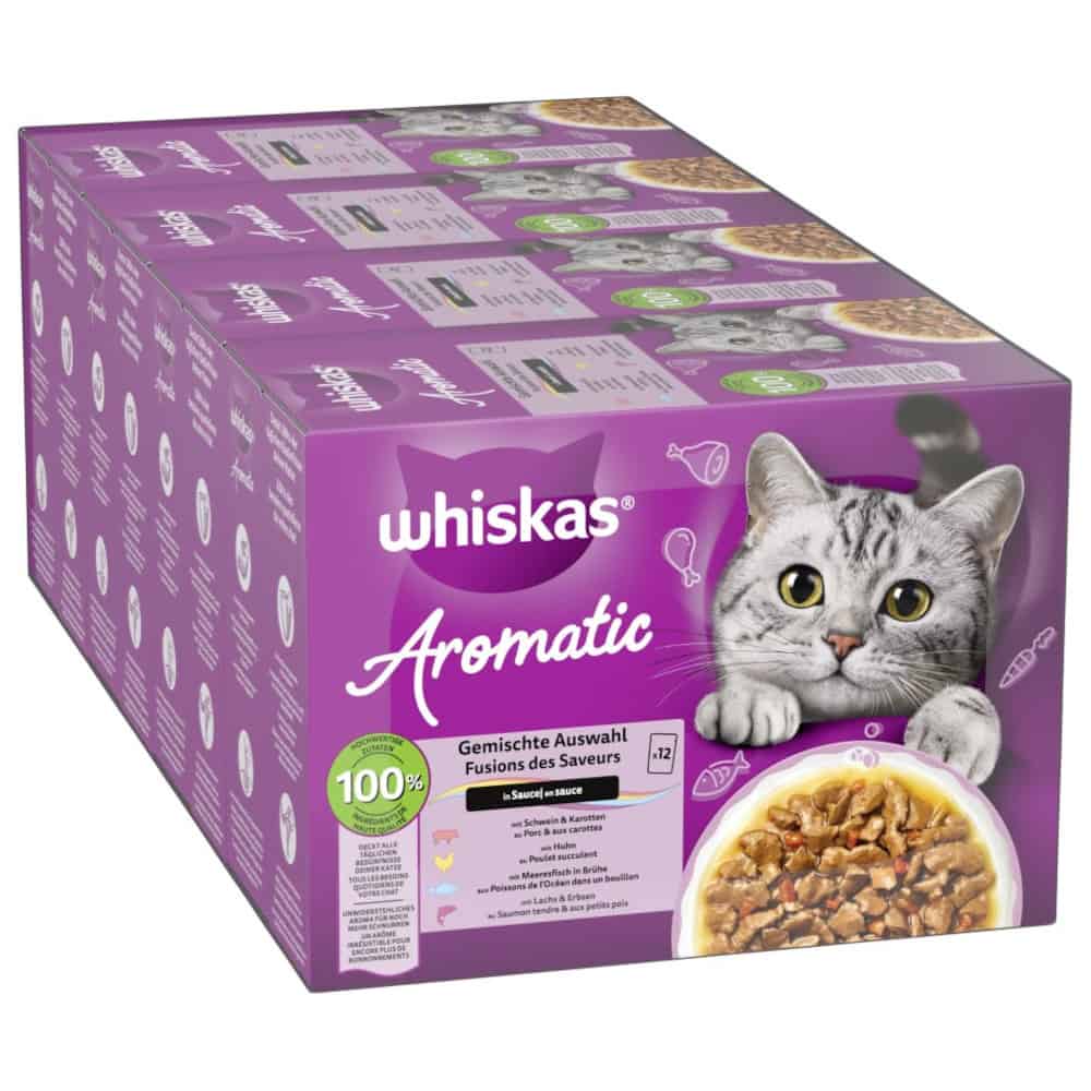 Whiskas 1+ Aromatic Selection Mix in Saus nat kattenvoer – 8,16 kg
