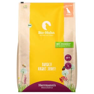 voordeelverpakking:2x10kg Herrmann's biologische Kip met Rijst & Erwten droogvoer voor honden