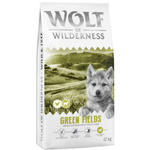 Wolf of Wilderness Junior "Green Fields" Lam - graanvrij - Dubbelpak: 2 x 12 kg Nieuw Recept