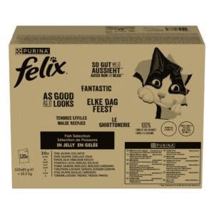 120x85g Rund/Kip/Kabeljauw/Tonijn Felix Elke Dag Feest Kattenvoer