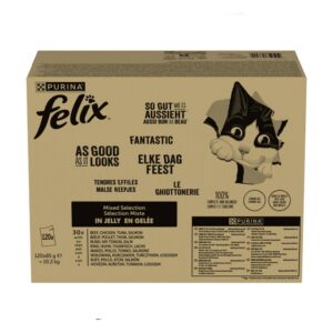 120 x 85 g Tonijn, Zalm, Kabeljauw en Koolvis Felix Kattenvoer