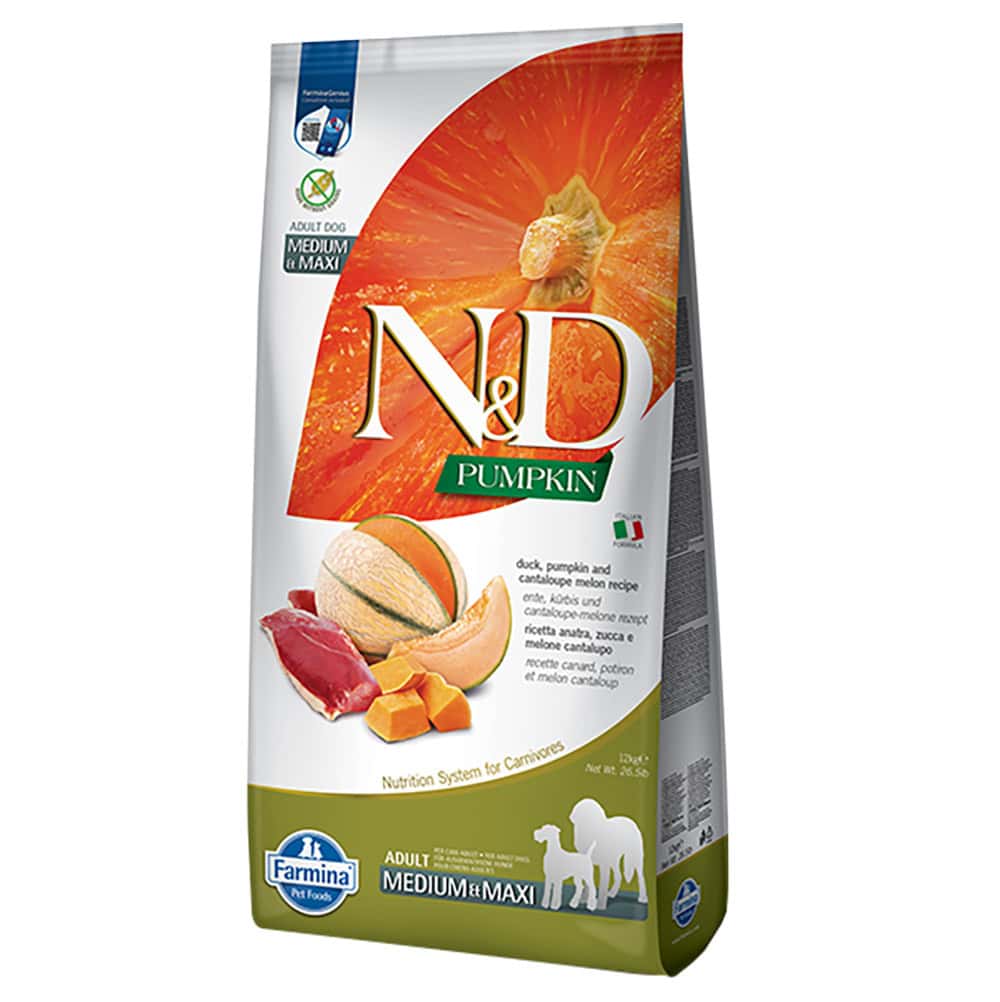 12kg Farmina N&D Medium/Maxi Pompoen, Eend & Cantaloupe Meloen droog hondenvoer