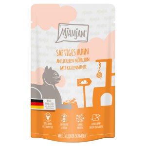 12x125g MjAMjAM Quetschie Sappige Kip op Lekkere Wortels Kattenvoer Nat