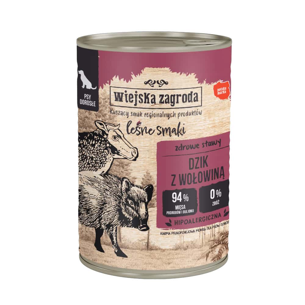 Wiejska Zagroda Dog wild zwijn met rund natvoer voor honden – 4,8 kg
