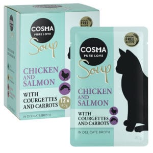 12x40g Soup Kippenborst en Zalm met Courgette en Wortel Cosma Kattenvoer