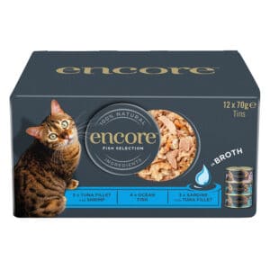 12x70g Encore blikje in bouillon Vis Selectie Multipack nat kattenvoer