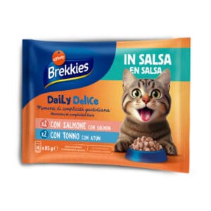 12x 85g Brekkies Daily Delice Lachs & Thunfisch Soße Katzenfutter nass