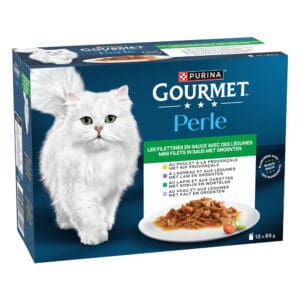 12x85g Overheerlijke reepjes met groenten Gourmet Perle Kattenvoer