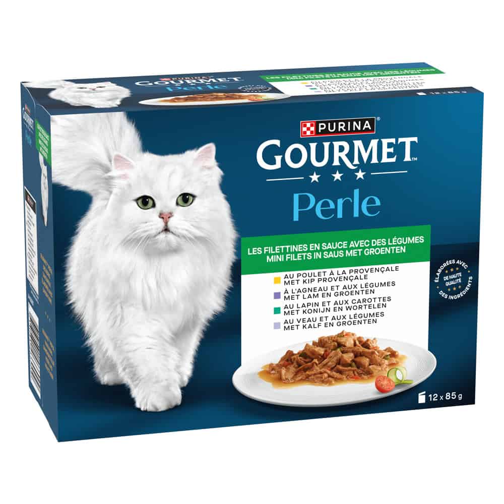 12x85g Overheerlijke reepjes met groenten Gourmet Perle Kattenvoer