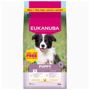 15 kg + 3 kg gratis! Eukanuba Premium Nutrition met Kip droogvoer voor honden 18 kg - Puppy Medium Breed